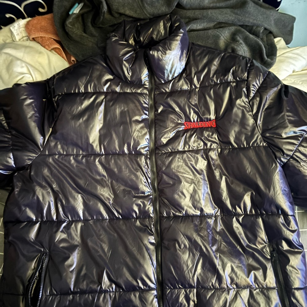 Spalding Black Glossy Puffer Jacket